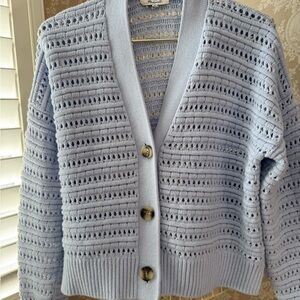 Madewell Light Blue Open-Knit cotton Cardigan